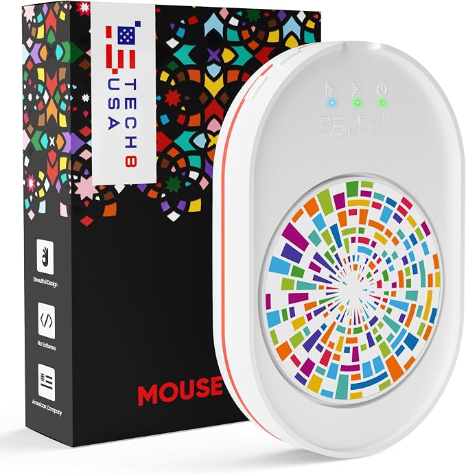 TECH8 USA Undetectable Mouse Mover Jiggler with Ambient Glow Ring and Hologram Disc for Laptops, PC, No Software, Random Movement, Designed, Patented and Trademarked in USA - 3D Hologram Glass