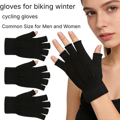 monochef Fingerless Gloves Half Finger Winter Warm Knit Thermal Working Running Biking Driving Typing Men Women Black ( Only one Pairs )