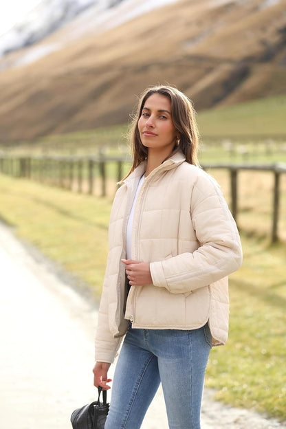 Watashi Women Quilted Puffer Jacket Lightweight Down Coat Long Sleeve Full Zipper Oversized Packable Short Puffer Jackets
