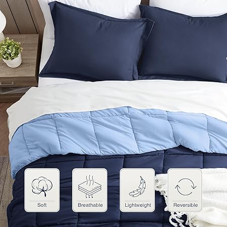 satisomnia Full Size Comforter Set, Navy Blue Bedding Comforters Full Size, 3 Pieces Down Alternative Bed Comforter Lightweight, Soft Quilted Bed Set Breathable, Reversible All Season Bedding Sets
