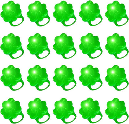 Super Z Outlet Four Leaf Clover Lucky St. Patrick's Day Green Shamrock LED Light Up Toy Party Favors Rings Accessories (18 Pack)