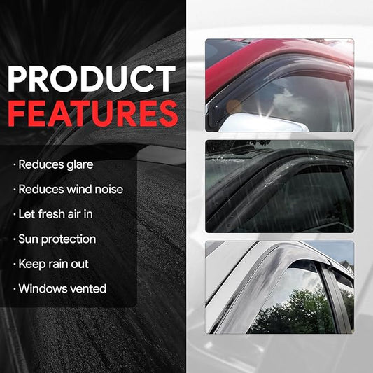 DNA MOTORING Front, Rear, Left, Right Window Visor Deflector RainSun Guard Compatible with Kona 2018-2024, WVS-307