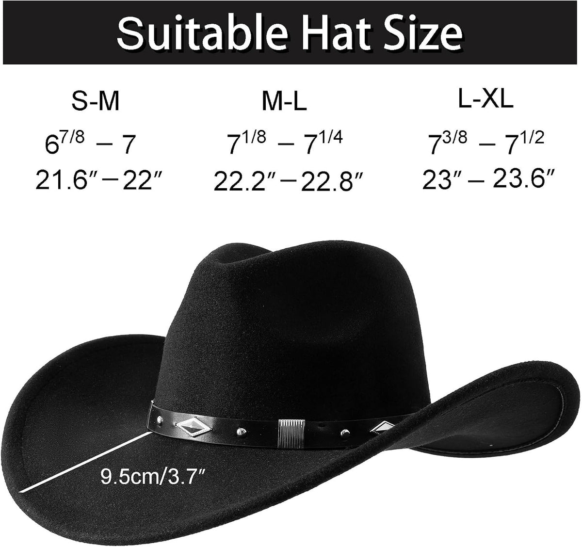 Women Men Classic Felt Wide Brim Western Cowboy Cowgirl Hat with Belt Buckle