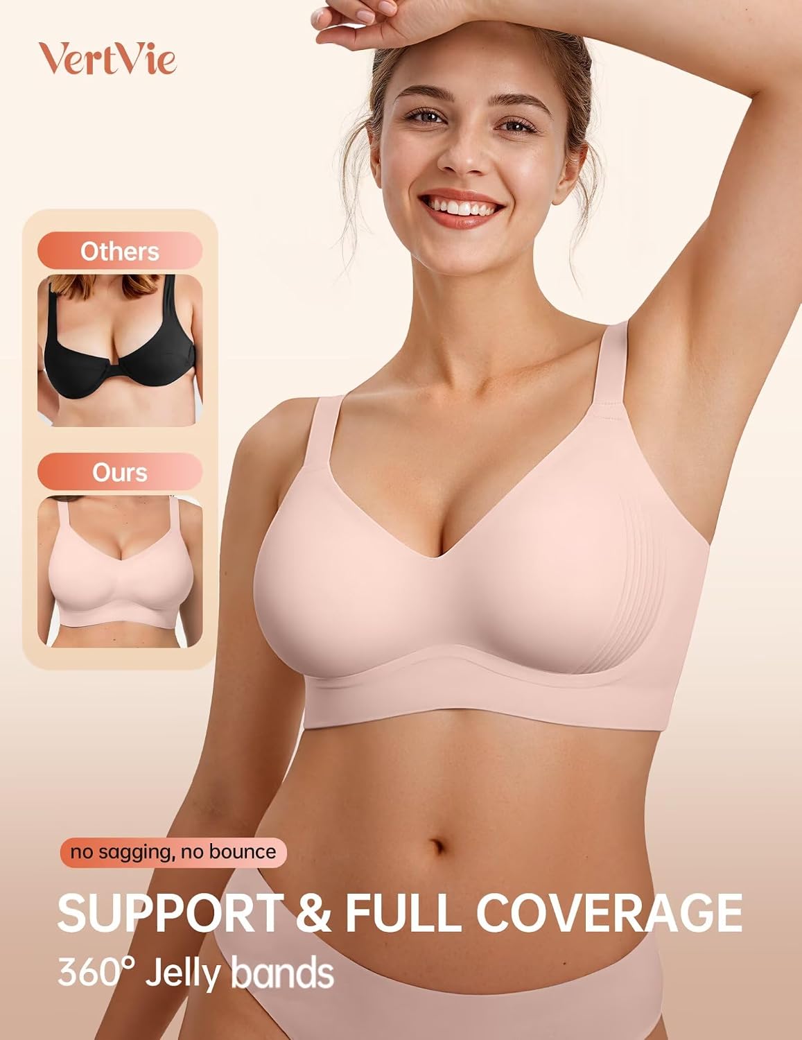 Vertvie Bras for Women No Underwire Wireless Push Up Seamless Full Coverage Comfort Sports Everyday Bra Regular & Plus Size