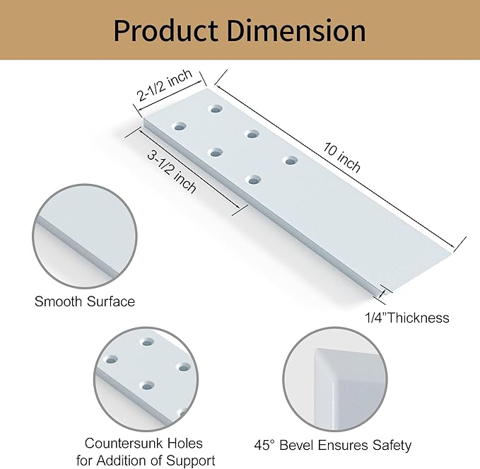 Countertop Support Brackets, 3 Pack 10 Inch Invisible Shelf Corbels for Countertops, White Kitchen Shelf Brackets, 7mm Thick Countertop Brackets for Quartz, Granite, Wood and Concret Countertops