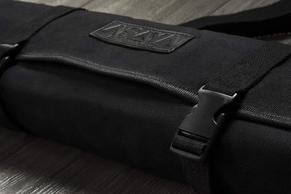 Asaya Canvas Chef Knife Roll Bag - 10 Knife Slots and a Large Zipper Pocket - Durable 10oz Canvas Knife Case with an Adjustable Shoulder Strap - Knives not Included