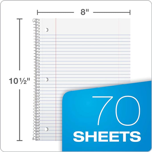 Oxford Spiral Notebook 6 Pack, 1 Subject, College Ruled Paper, 8 x 10-12 Inch, Color Assortment Design May Vary (65007)