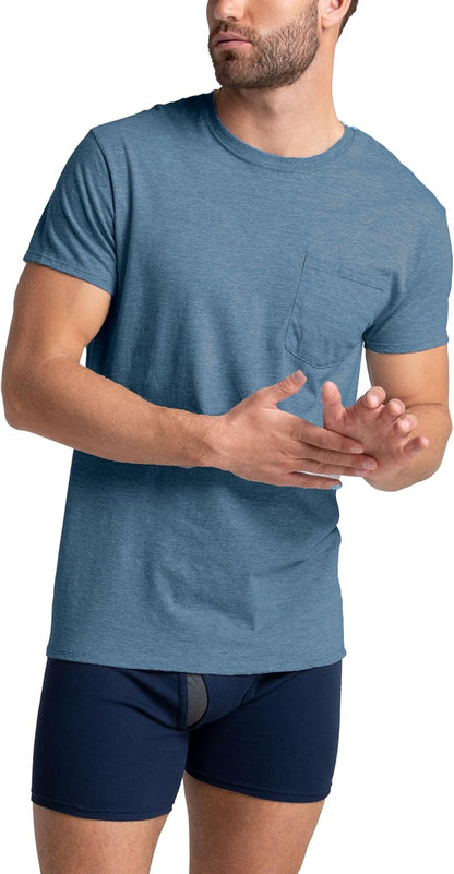 3XL Fruit of The Loom Mens Pocket Tee Undershirts, Moisture Wicking & Tag Free, Short Sleeve Pocket T-Shirts