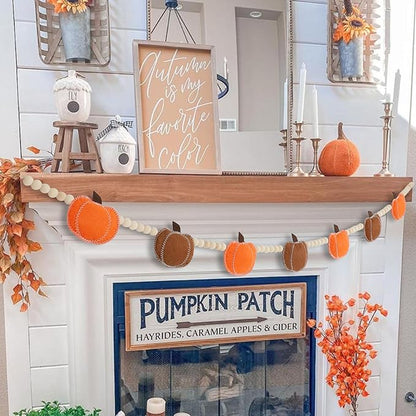 DAZONGE Thankgiving Decorations for Home, Felt Pumpkin Bead Garland for Thanksgiving Decor, Fall Thanksgiving Banner for Mantle Wall Decor