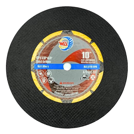 WA 10PACK - 10" x3/32 x5/8" Thin Cut-Off Wheels for General Purpose Metal and Stainless Steel Chop Saw Cut-Off Discs, 250x2.5x16mm, MAX 6,100 RPM