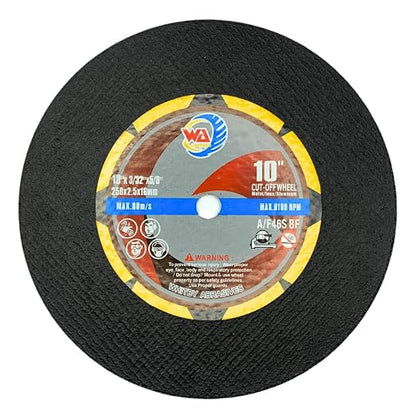 WA 10PACK - 10" x3/32 x5/8" Thin Cut-Off Wheels for General Purpose Metal and Stainless Steel Chop Saw Cut-Off Discs, 250x2.5x16mm, MAX 6,100 RPM
