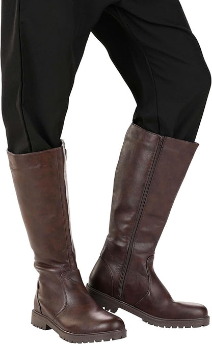 Fun Costumes Tall Brown Adult Boots - Faux Leather, Textured Rubber Soles, Inner Zippers, Halloween Cosplay Size 10