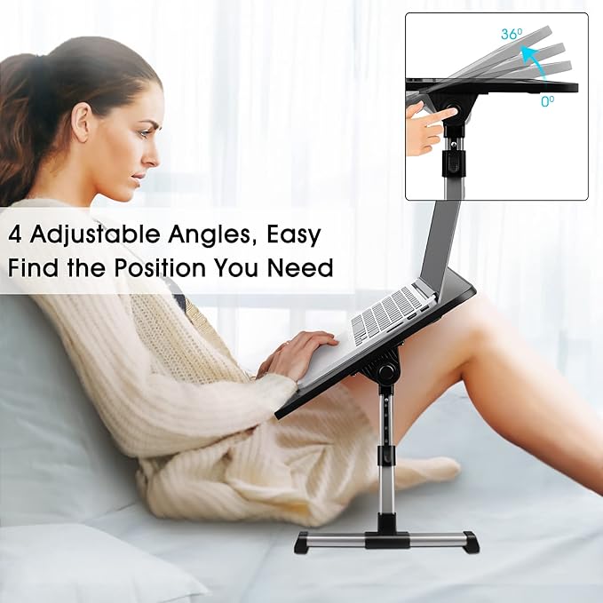 Adjustable Laptop Lap Desk with Fan and Drawer, Stand for Bed, Couch, Floor (20.9" x 11.8", Black) - Fits Laptops up to 15.6"