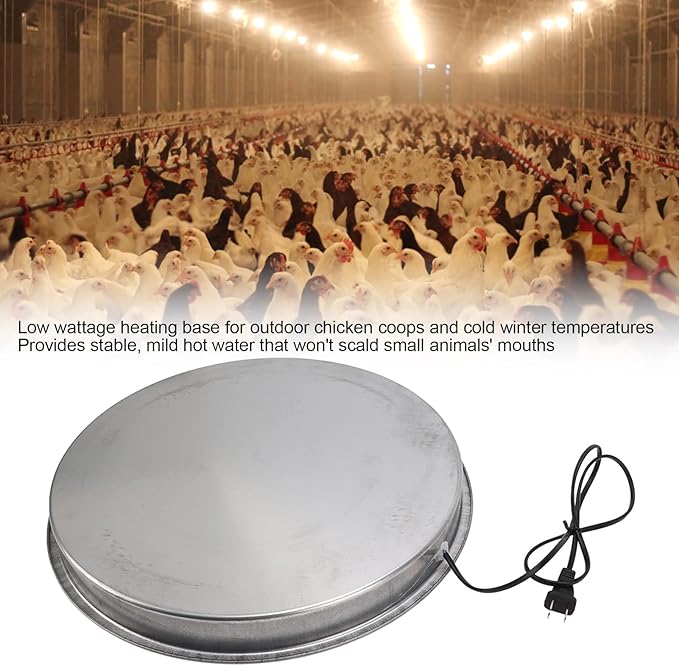 Poultry Chicken Water Heater, Metal Automatic Poultry Drinker Heater Base, Poultry Winter Deicer Heated Base for Outdoor Coops and Cold Winters