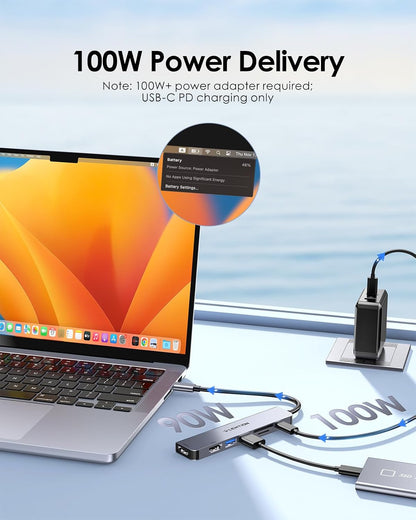Dual Monitor Docking Station, 4K@60Hz USB C to HDMI Adapter, Laptop Docking Station with PD 100W, 5Gbps USB-A*2 Ports, SD/Micro Card Reader for 2025-2016 MacBook Pro, 2025-2018 MacBook Air