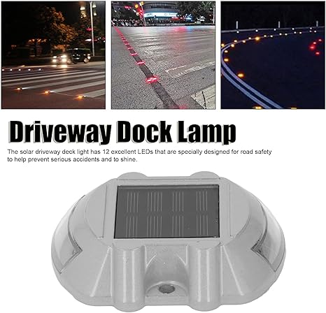 Haofy Solar Driveway Deck Light, Driveway Dock Lamp 12 LED Cast Aluminum for Sidewalk (Green Light)