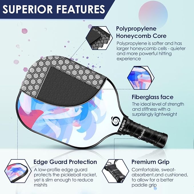 niupipo Pickleball Paddles Set of 2/4, USAPA Approved Lightweight Pickleball Rackets, Durable Fiberglass Surface with Polypropylene Honeycomb Core, Cushion Grip and Carry Bag