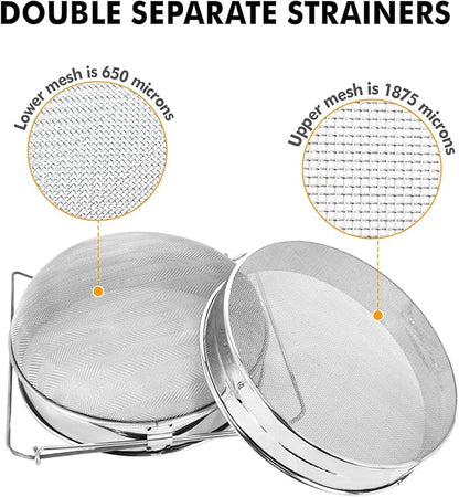 Stainless steel honey strainer, double sieve honey filter, honey extractor equipment for 5 gallon bucket honey,Beekeeping equipment tools