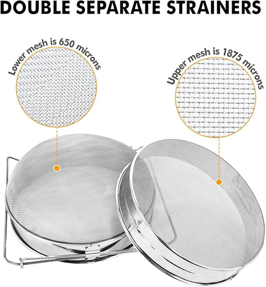 Stainless steel honey strainer, double sieve honey filter, honey extractor equipment for 5 gallon bucket honey,Beekeeping equipment tools
