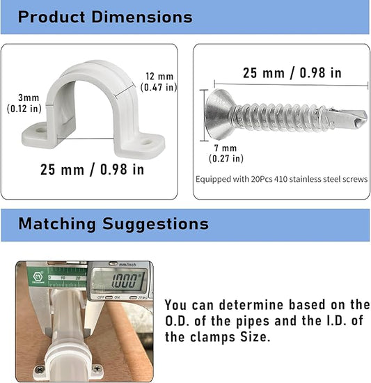 10 Set Pipe Clamps,SCH 3/4 in (?25MM) PVC Pipe Strap Clips,Two Hole Plastic Pipe Clamps,Conduit Strap Clamps