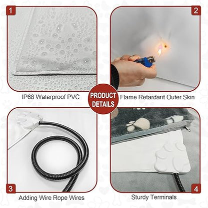 Large Dog Heating Pad 36x24 in Puppy Heating Pad Mat,Waterproof Smart Thermostat Switch, Whelping Supplies Heated Dog Bed,Adding Wire Rope Wires -Whelping Box for Dogs with Plush Fabric Cover