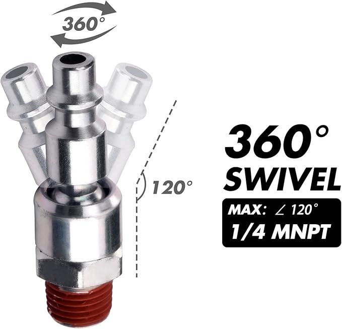 WYNNsky Industrial 1/4" NPT Male Thread Swivel Air Plug- 2 Pieces 1/4 inch Automotive Steel Swivel Coupler Plug
