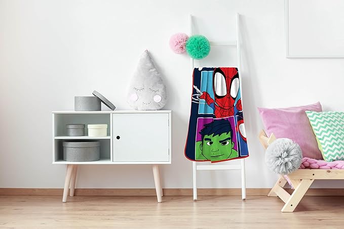 Marvel Spidey & His Amazing Friends Plush Throw Blanket - Measures 46 x 60 Inches - Super Soft & Cozy Fleece Kids Bedding Features Miles Morales & Ghost Spider Gwen