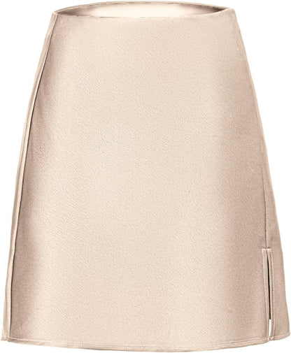 Cvokrpy Women's Mini Skirt Satin High Waisted Sexy Slit Front Silk Casual A-Line Elastic Waistband Short Skirts.