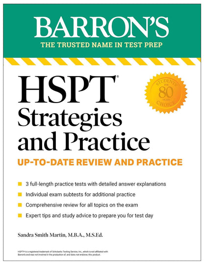 Barron's HSPT Strategies and Practice book is the only prep resource you need to ace the High School Placement Test.