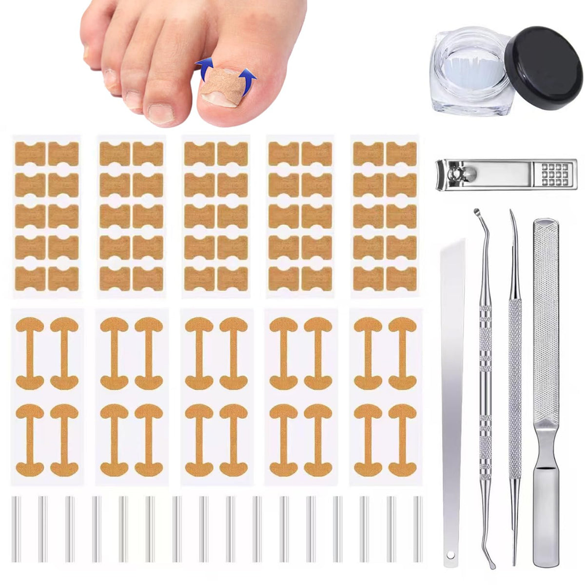 Professional Ingrown Toenail Toolkit with Breathable Ingrown Toenail Strips, Curved Toenails Corrector Patch, Painless File and Lifter for Home Pedicure Care ( box damaged)