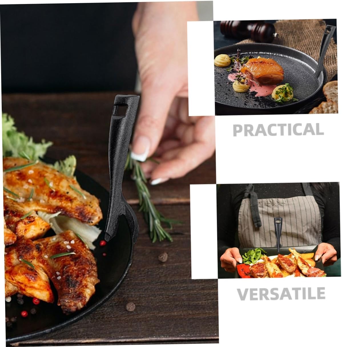 Cabilock 2pcs Cast Iron Teppanyaki Clip Set Heat Resistant BBQ Tongs for Steak and Grilling Kitchen Tool for Safe Handling of Hot Plates and Dishes