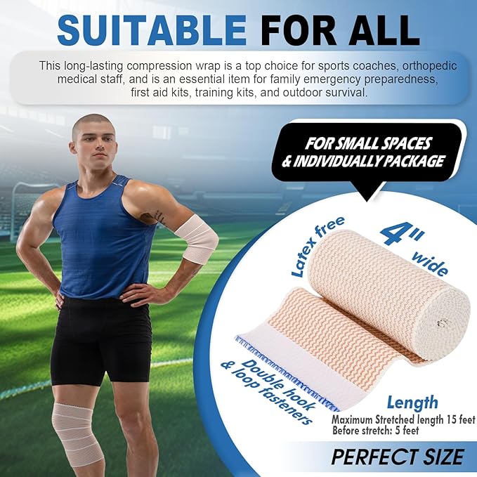 Elastic Bandage Wrap 4” Wide, 2 Pack | High-Performance Compression Bandage Wrap | Reusable | Excellent Elasticity for Legs, Ankle, Knee, Tummy, Body, Wrist | Sports & Outdoors (2 Pack)