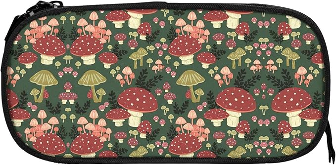 Bright Mushrooms Art Print Pencil Cases Pen Box Stationery Makeup Bag, Desk Organizer For College Adults Women Men
