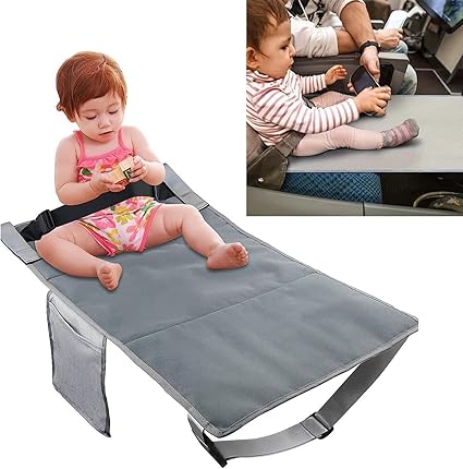Kids Airplane Seat Extender Travel Bed, Nylon Airplane Foot Rest, Gray
