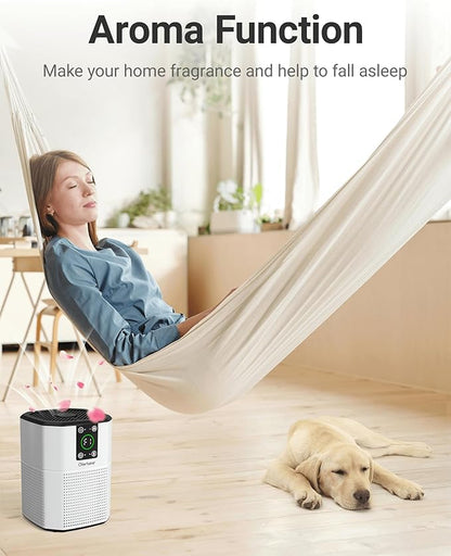 Air Purifiers for Home Bedroom Pets, Oterbear Small Air Purifier with Sleep Mode, Aroma Function, Ambient Light, H13 True HEPA Air Filter Cleaner, Remove Dander Smoke Pollen Odor, White