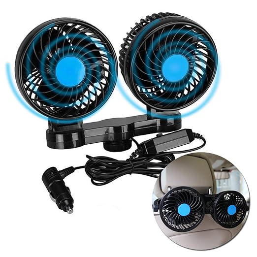 VaygWay 12v Car Cooling Fan Ai 1 Pack 360 Degree Rotatable Car Fan Ai Electric 2 Speed Dual Head Ai Cigarette Lighter Travel Camping Fan Ai Universal Car Truck RV SUV G (1)