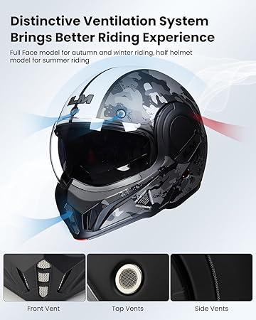 ILM Vintage Full Face Modular Motorcycle Helmet for Adults Men ATV UTV Snowmobile with 180 Reversible Chin Guard DOT Model-B707(Camouflage, M)