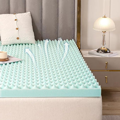 MUUEGM Mattress Topper, 2 Inch Twin Memory Foam Mattress Toppers - Egg Crate Gel Infused Cooling Pad for Breathable Comfort and Back Pain Relief