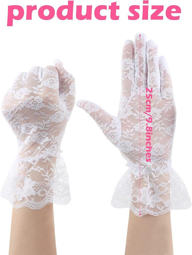 SATINIOR Ladies Lace Gloves for Women Tea Party Elegant Short Courtesy Gloves for Wedding Dinner Opera Parties