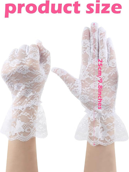 SATINIOR Ladies Lace Gloves for Women Tea Party Elegant Short Courtesy Gloves for Wedding Dinner Opera Parties