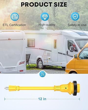 Kohree RV Adapter Plug 30 Amp to 15 Amp 110V, RV Power Adapter 15A Male to 30A Female, RV Dogbone Electrical Adapter Cord 12" with Twist Lock & LED Indicator