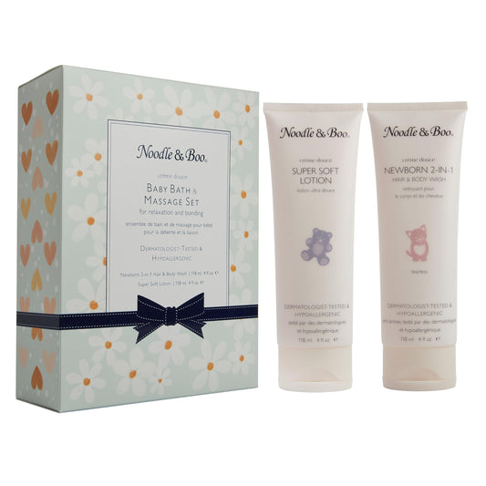 Noodle & Boo Baby Bath & Massage Gift Set Includes 4 oz Newborn Hair & Body Wash & Super Soft Lotion, Hypoallergenic, Pediatrician-Tested, Dermatologist-Tested for Delicate and Sensitive Baby Skin