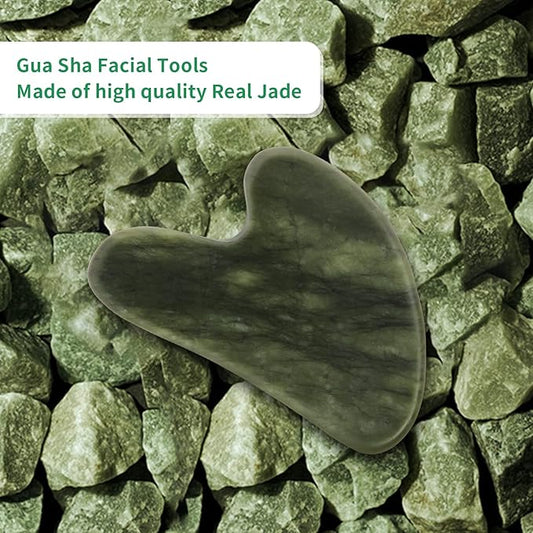Gua Sha Facial Tools, Natural Jade Guasha Tool for Face,Double Chin  Jawline, Jade Gua Sha Stone Self-Skin Care Face Stone Gua Sha tools for Women Guasha Stone, Dark Green