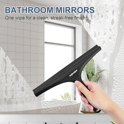 All-Purpose Shower Squeegee for Glass Doors with Hook, Silicone Squeegee for Shower Glass, Shower Doors, Windows, Bathroom, Mirrors and Tiles?10 inch, Black)