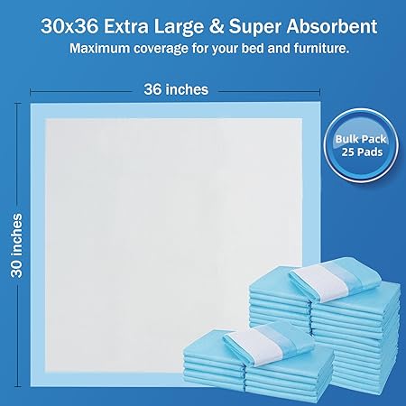 Bed Pads with Adhesive Strip 30"x36" Thicken Elderly Adults Incontinence Underpads Disposable,Heavy Duty Absorbent Chucks Waterproof,XL Extra Large Puppy Pee Training Pad25 Pads
