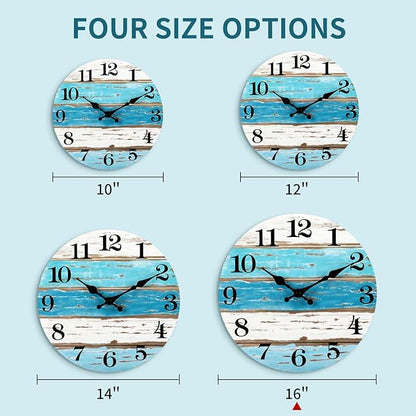 CHYLIN 16 Inch Wall Clock, Large Outdoor Clocks for Patio, Pool Beach House Decor Tropical Clocks for Walls, Nautical Coastal Themed Blue Clock for Lake House, Bathroom, Living Room, Kitchen (16")