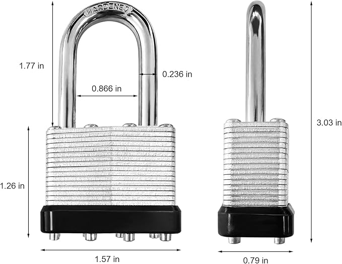 Pad Lock with 2 Keys, Heavy Duty Laminated Padlock with Long Hardened Shackle for Indoor/Outdoor Use, Candados para Puertas