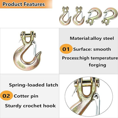 4Pack Clevis Slip Hook, 38 Inch Safety Latch Hook, Heavy Duty Forged G70 Chain Hook for Truck Trailer Winch Transport Tow Safety Chain Hooks,18,000 Lb Capacity