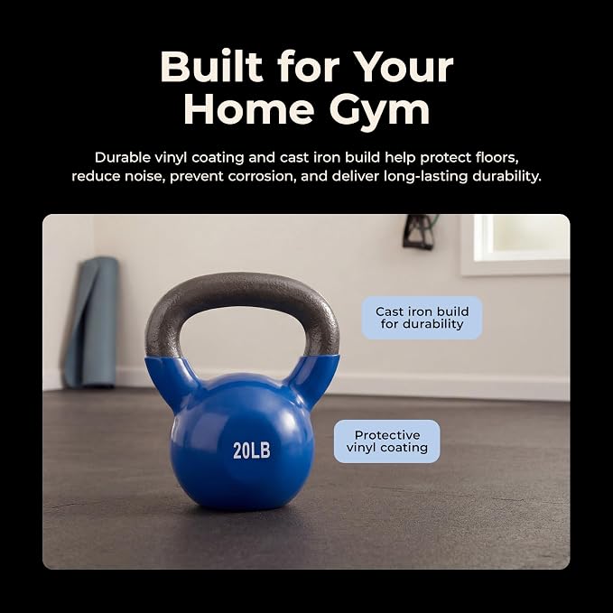 Sunny Health & Fitness Vinyl Coated Kettlebell for Strength Weight Training & Swinging Exercise, 20 Pounds