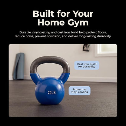 Sunny Health & Fitness Vinyl Coated Kettlebell for Strength Weight Training & Swinging Exercise, 20 Pounds